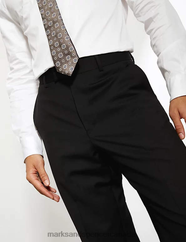 Men Black Clothing Marks & Spencer Tailored Fit Pure Wool Twill Trousers 20VTD6957 - Marks and Spencer online