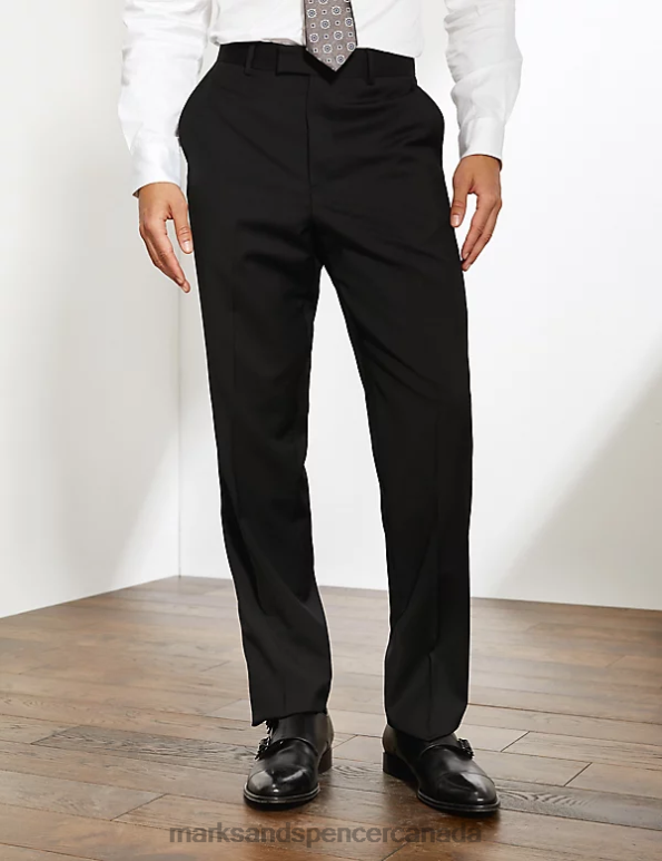 Men Black Clothing Marks & Spencer Tailored Fit Pure Wool Twill Trousers 20VTD6957 - Marks and Spencer online