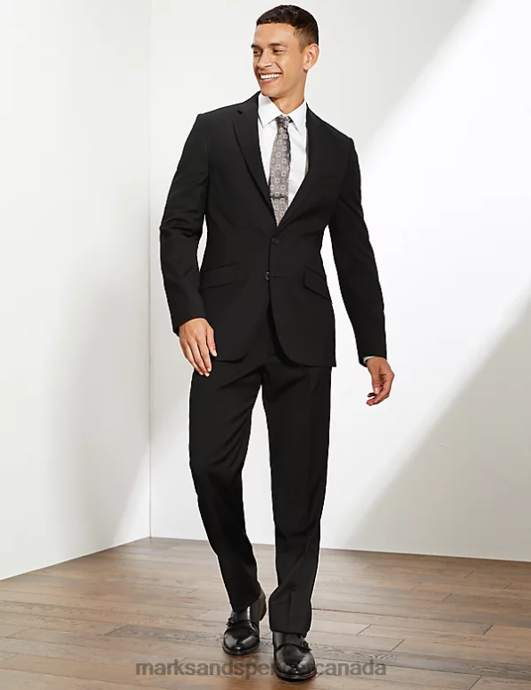 Men Black Clothing Marks & Spencer Tailored Fit Pure Wool Twill Trousers 20VTD6957 - Marks and Spencer online