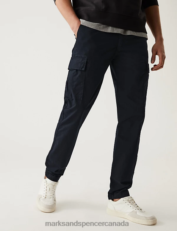 Men Black Clothing Marks & Spencer Tapered Fit Lightweight Cargo Trousers 20VTD5174 - Marks and Spencer outlet