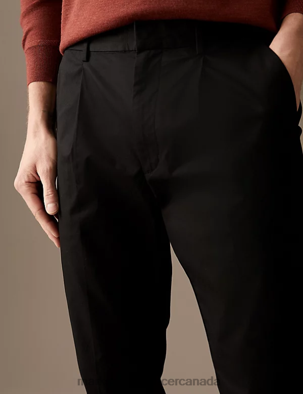 Marks and Spencer sale - Men Black Clothing Marks & Spencer Tapered Fit Pleat Front Stretch Chinos 20VTD5561