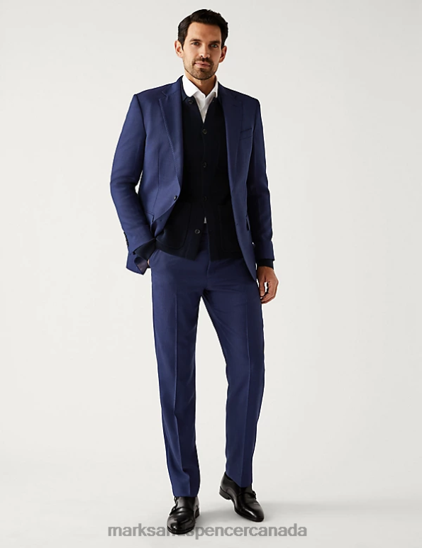 Men Blue Clothing Marks & Spencer Regular Fit Pure Wool Suit Trousers 20VTD6025 - Marks and Spencer online