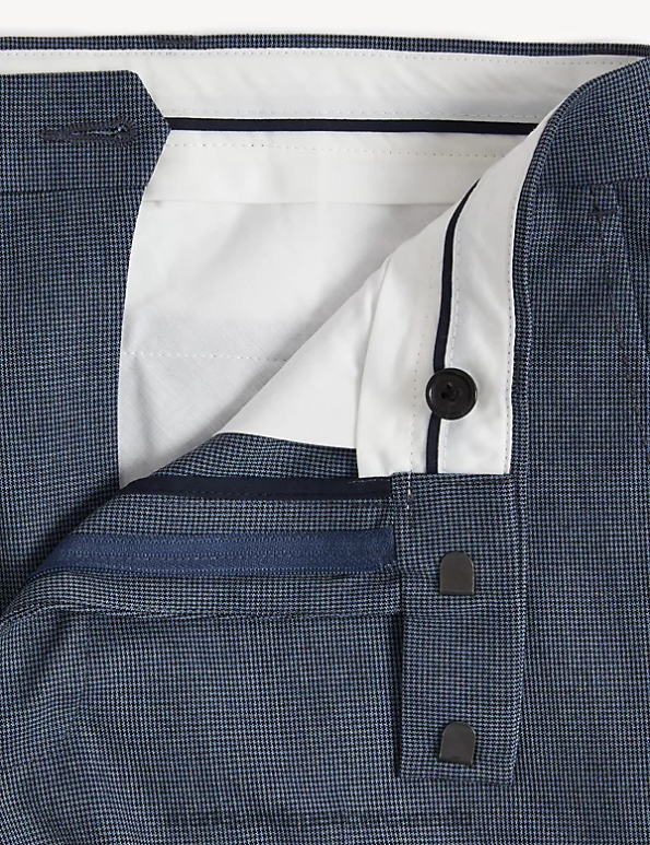Marks and Spencer sale - Men Blue Mix Clothing Marks & Spencer Puppytooth Stretch Trousers 20VTD6455