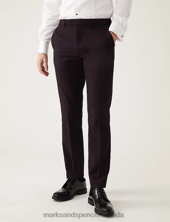 Men Burgundy Clothing Marks & Spencer Slim Fit Tuxedo Trousers 20VTD6069 - Marks and Spencer outlet