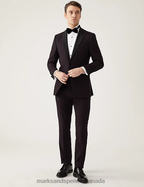 Men Burgundy Clothing Marks & Spencer Slim Fit Tuxedo Trousers 20VTD6069 - Marks and Spencer outlet