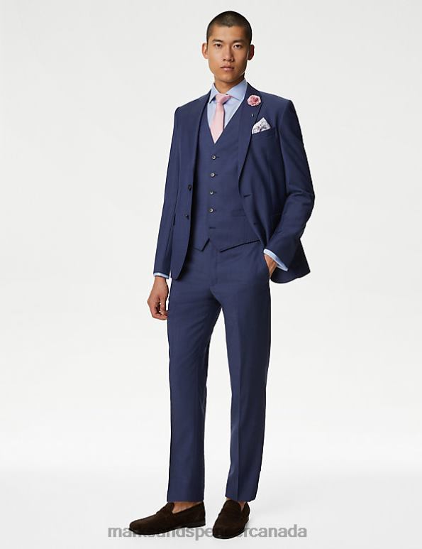 Men Chambray Clothing Marks & Spencer Tailored Fit Pure Wool Suit Trousers 20VTD5832 - Marks and Spencer outlet