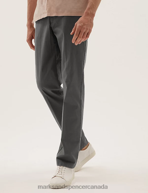 Marks and Spencer Canada - Men Charcoal Clothing Marks & Spencer Big & Tall Regular Fit Stretch Chinos 20VTD7305
