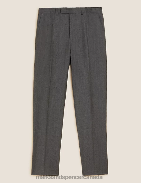 Marks and Spencer near me - Men Charcoal Clothing Marks & Spencer Regular Fit Pure British Wool Herringbone Suit Trousers 20VTD6816