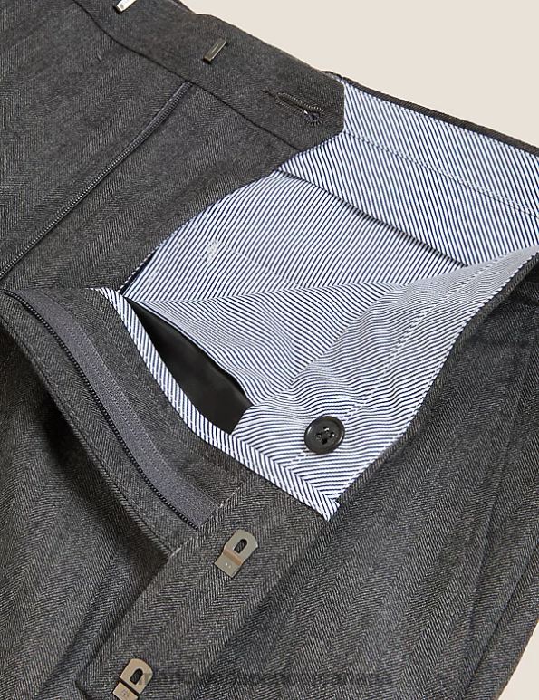 Marks and Spencer near me - Men Charcoal Clothing Marks & Spencer Regular Fit Pure British Wool Herringbone Suit Trousers 20VTD6816