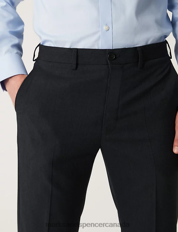Marks and Spencer sale - Men Charcoal Clothing Marks & Spencer Slim Fit Flat Front Stretch Trousers 20VTD5920