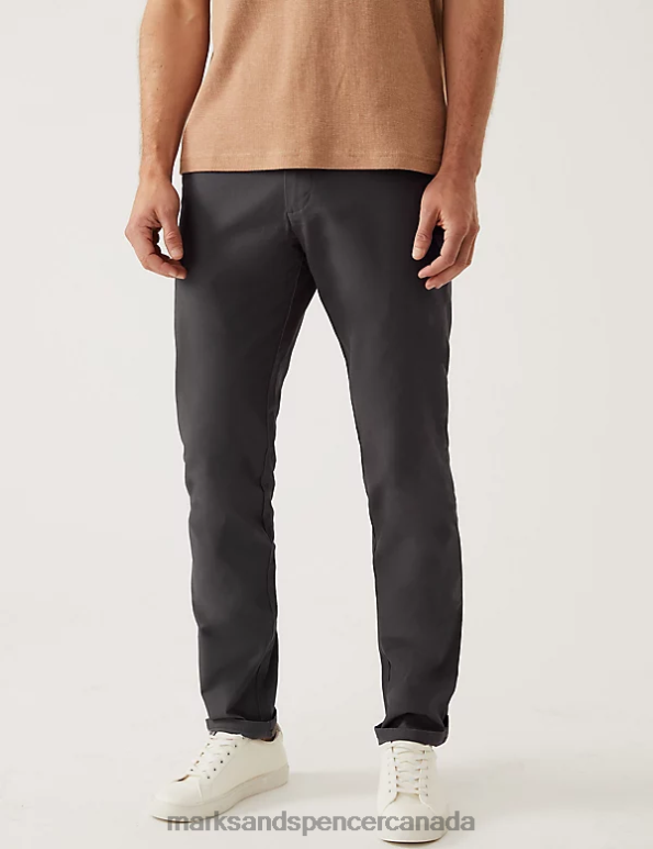 Men Charcoal Mix Clothing Marks & Spencer 2pk Slim Fit Stretch Chinos 20VTD6145 - Marks and Spencer Canada locations