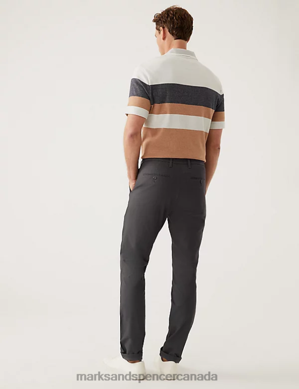 Men Charcoal Mix Clothing Marks & Spencer 2pk Slim Fit Stretch Chinos 20VTD6145 - Marks and Spencer Canada locations