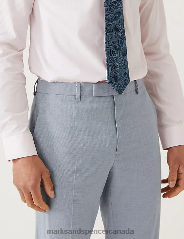Men Dark Blue Clothing Marks & Spencer Slim Fit Puppytooth Suit Trousers 20VTD5765 - Marks and Spencer Canada locations