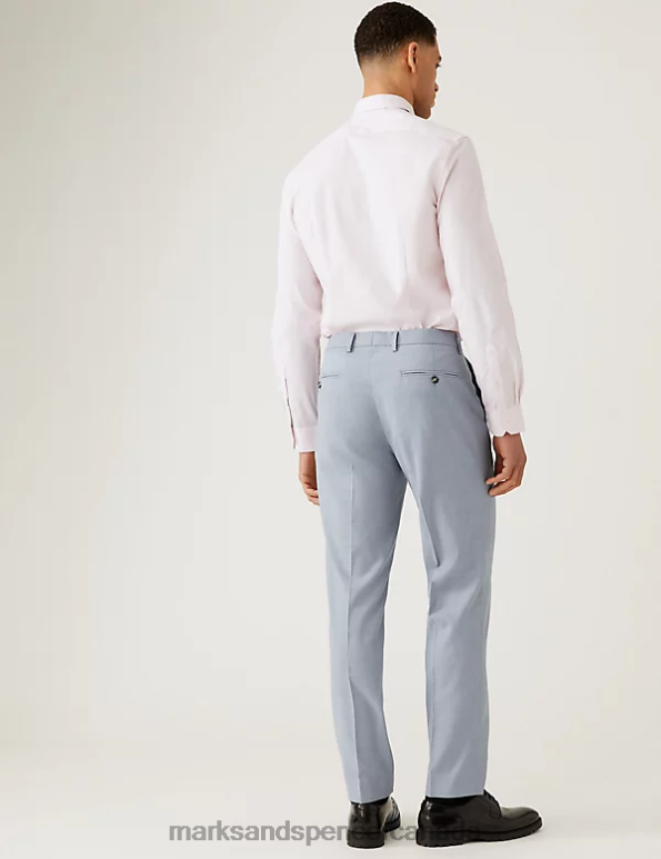 Men Dark Blue Clothing Marks & Spencer Slim Fit Puppytooth Suit Trousers 20VTD5765 - Marks and Spencer Canada locations