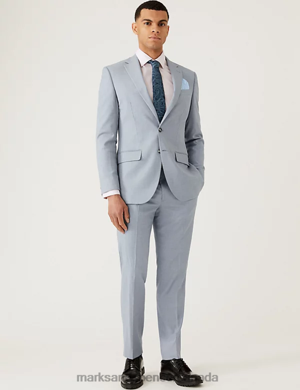 Men Dark Blue Clothing Marks & Spencer Slim Fit Puppytooth Suit Trousers 20VTD5765 - Marks and Spencer Canada locations