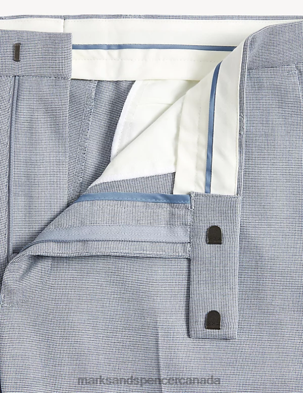 Men Dark Blue Clothing Marks & Spencer Slim Fit Puppytooth Suit Trousers 20VTD5765 - Marks and Spencer Canada locations