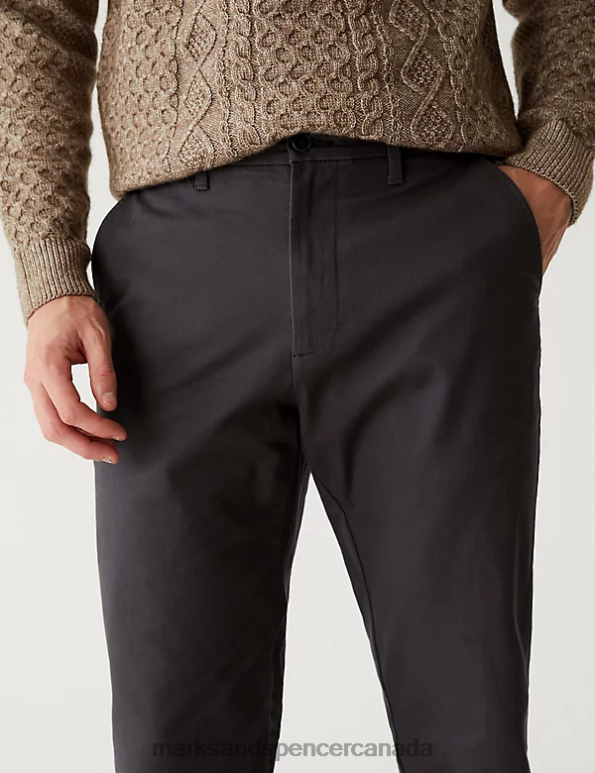 Men Dark Charcoal Clothing Marks & Spencer Regular Fit Stretch Chinos 20VTD228 - Marks and Spencer outlet