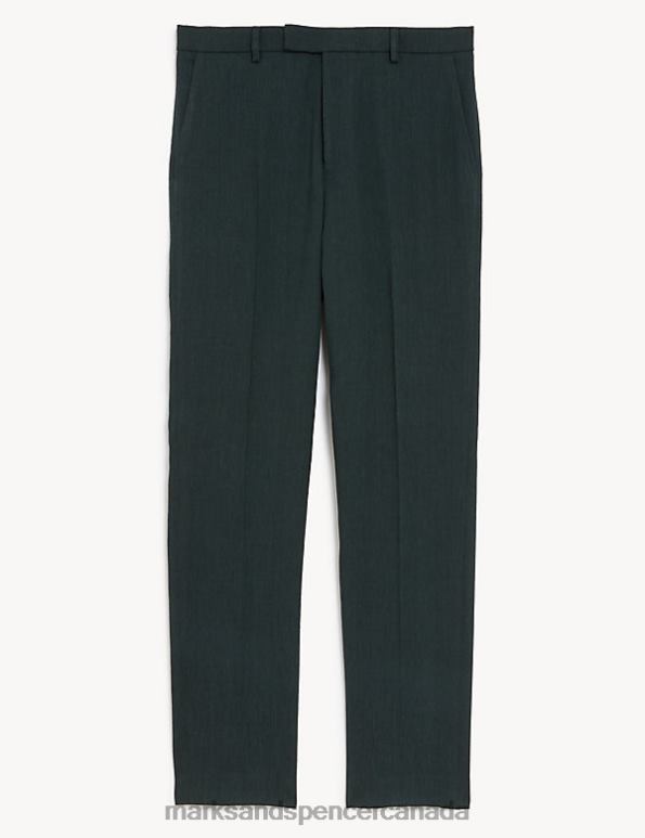 Men Dark Green Clothing Marks & Spencer Tailored Fit Italian Linen Miracle Suit Trousers 20VTD4967 - Marks and Spencer outlet