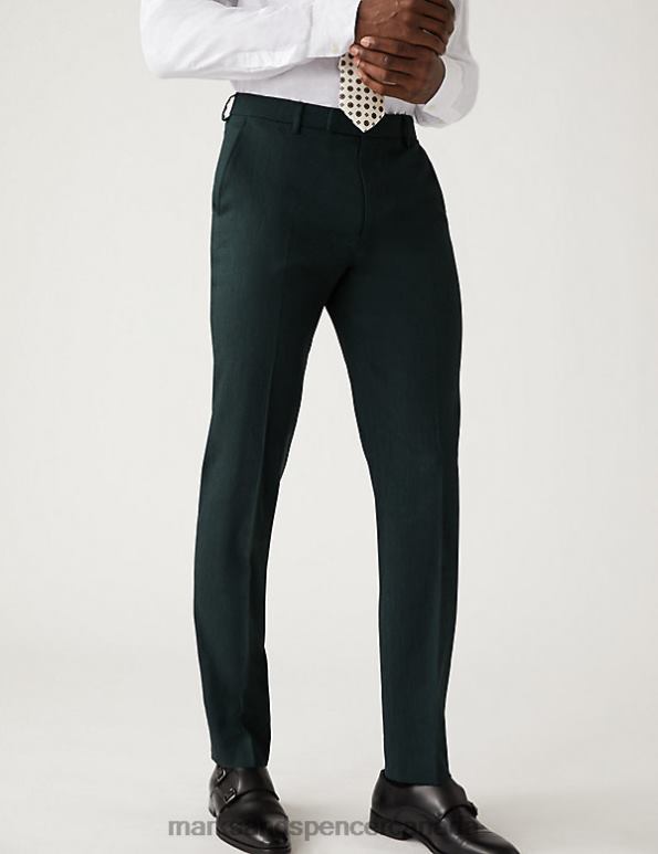 Men Dark Green Clothing Marks & Spencer Tailored Fit Italian Linen Miracle Suit Trousers 20VTD4967 - Marks and Spencer outlet