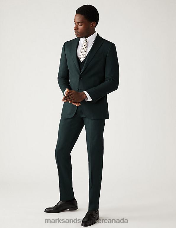 Men Dark Green Clothing Marks & Spencer Tailored Fit Italian Linen Miracle Suit Trousers 20VTD4967 - Marks and Spencer outlet
