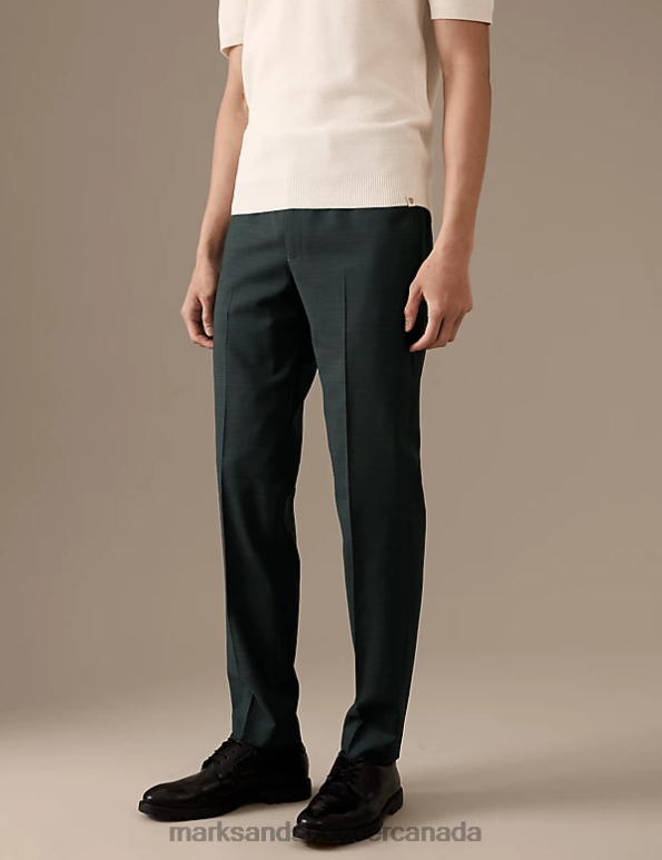 Marks and Spencer near me - Men Dark Green Clothing Marks & Spencer Tailored Fit Pure Wool Textured Trousers 20VTD4992