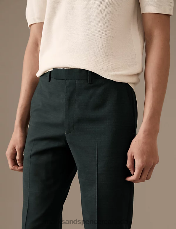 Marks and Spencer near me - Men Dark Green Clothing Marks & Spencer Tailored Fit Pure Wool Textured Trousers 20VTD4992