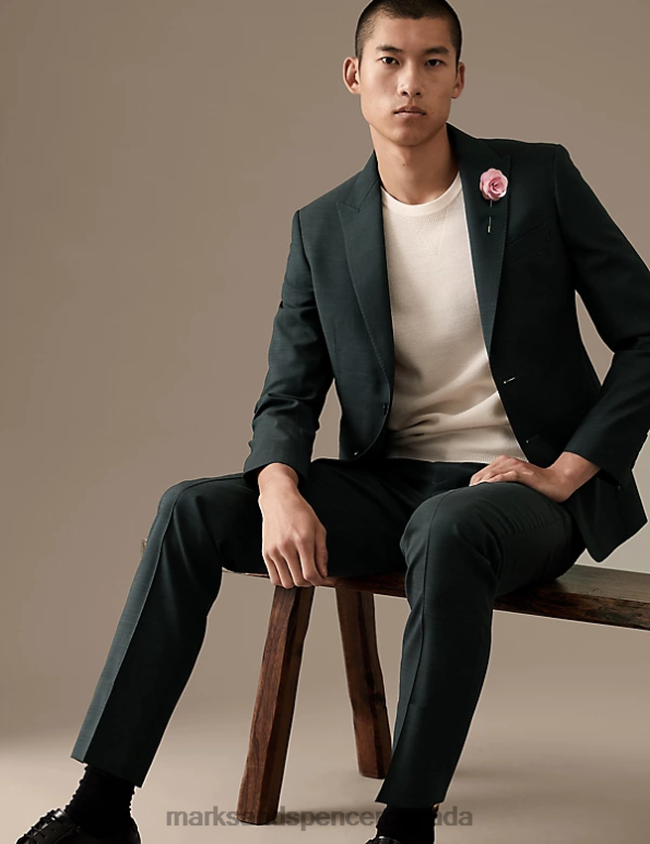 Marks and Spencer near me - Men Dark Green Clothing Marks & Spencer Tailored Fit Pure Wool Textured Trousers 20VTD4992