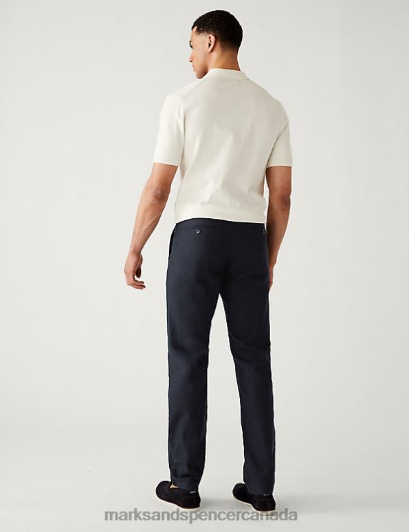 Men Dark Navy Clothing Marks & Spencer International Only Linen Trousers 20VTD7090 - Marks and Spencer outlet