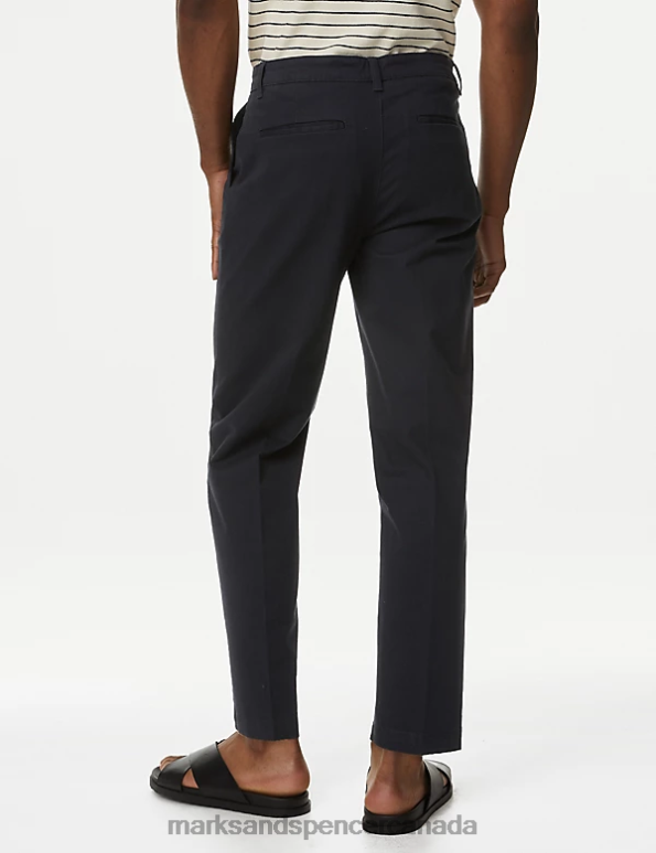 Marks and Spencer near me - Men Dark Navy Clothing Marks & Spencer Regular Fit Single Pleat Stretch Chinos 20VTD5262