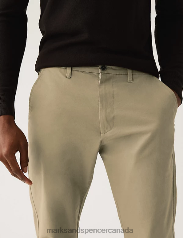 Men Dark Stone Clothing Marks & Spencer Loose Fit Stretch Chinos 20VTD6565 - Marks and Spencer outlet