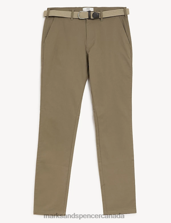 Men Dark Stone Clothing Marks & Spencer Slim Fit Belted Stretch Chinos 20VTD5413 - Marks and Spencer online