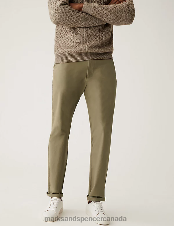 Men Dark Stone Clothing Marks & Spencer Tapered Fit Stretch Chinos 20VTD5965 - Marks and Spencer outlet