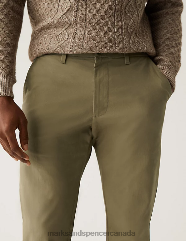 Men Dark Stone Clothing Marks & Spencer Tapered Fit Stretch Chinos 20VTD5965 - Marks and Spencer outlet