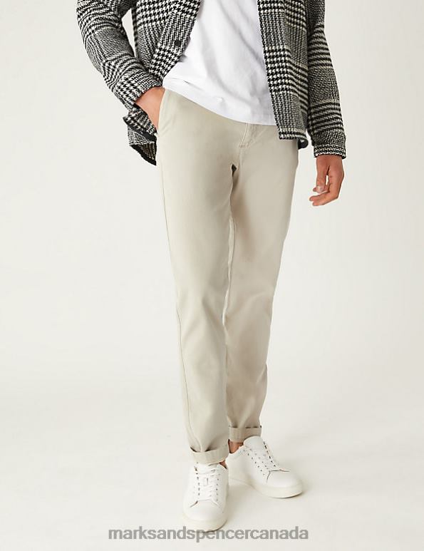 Marks and Spencer Canada - Men Ecru Clothing Marks & Spencer Slim Fit Textured Stretch Trousers 20VTD5936