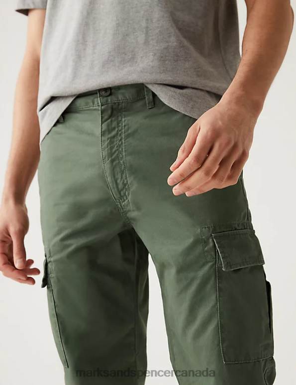 Marks and Spencer Canada - Men Green Clothing Marks & Spencer Tapered Fit Lightweight Cargo Trousers 20VTD5175