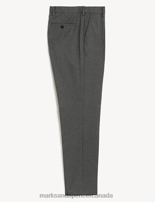 Men Grey Clothing Marks & Spencer Regular Fit Single Pleat Trousers with Active Waist 20VTD4812 - Marks and Spencer outlet