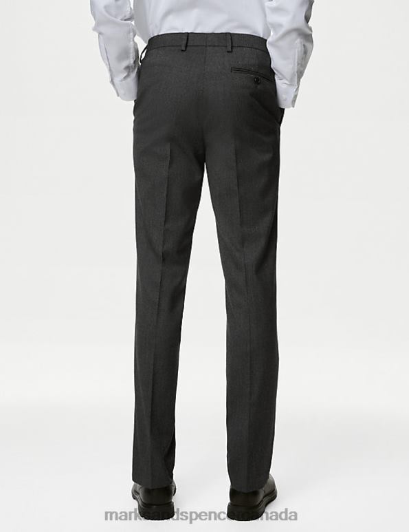 Men Grey Clothing Marks & Spencer Slim Fit Flat Front Stretch Trousers 20VTD6796 - Marks and Spencer online