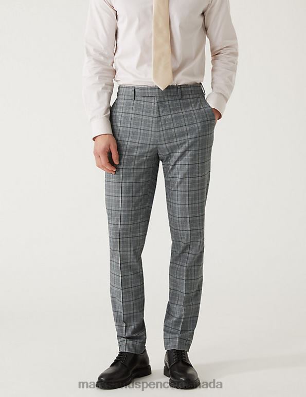 Marks and Spencer Canada - Men Grey Clothing Marks & Spencer Slim Fit Prince of Wales Check Suit Trousers 20VTD5909