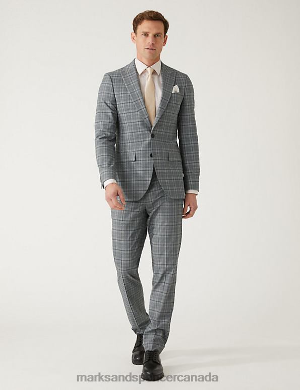 Marks and Spencer Canada - Men Grey Clothing Marks & Spencer Slim Fit Prince of Wales Check Suit Trousers 20VTD5909