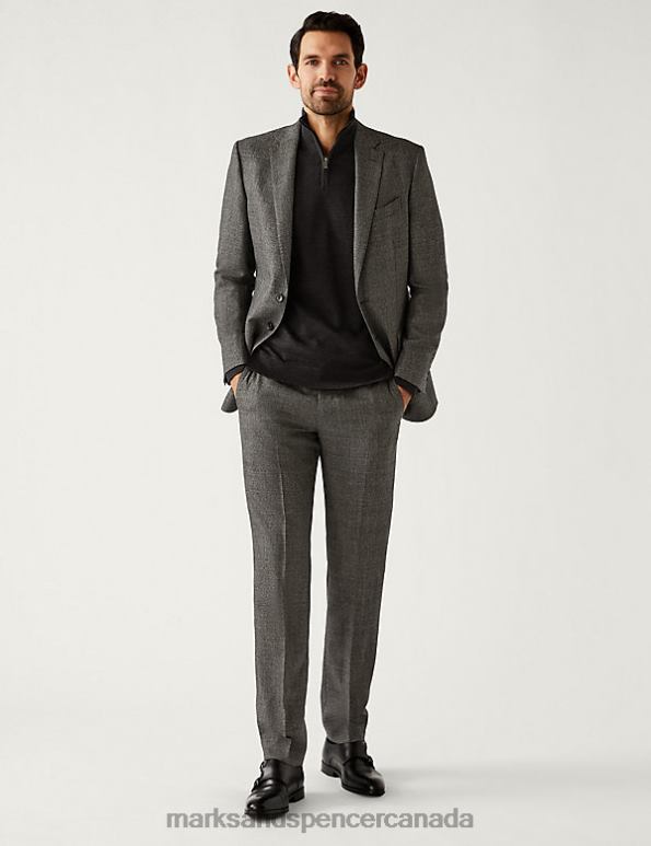 Marks and Spencer Canada - Men Grey Clothing Marks & Spencer Tailored Fit Pure Wool Suit Trousers 20VTD6869