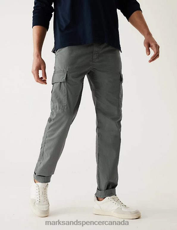 Marks and Spencer near me - Men Grey Clothing Marks & Spencer Tapered Fit Lightweight Cargo Trousers 20VTD5170