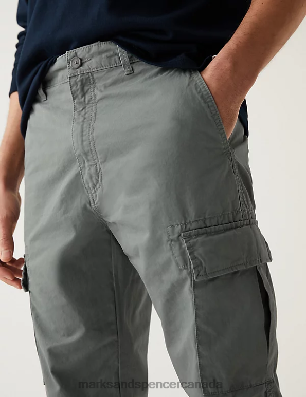 Marks and Spencer near me - Men Grey Clothing Marks & Spencer Tapered Fit Lightweight Cargo Trousers 20VTD5170