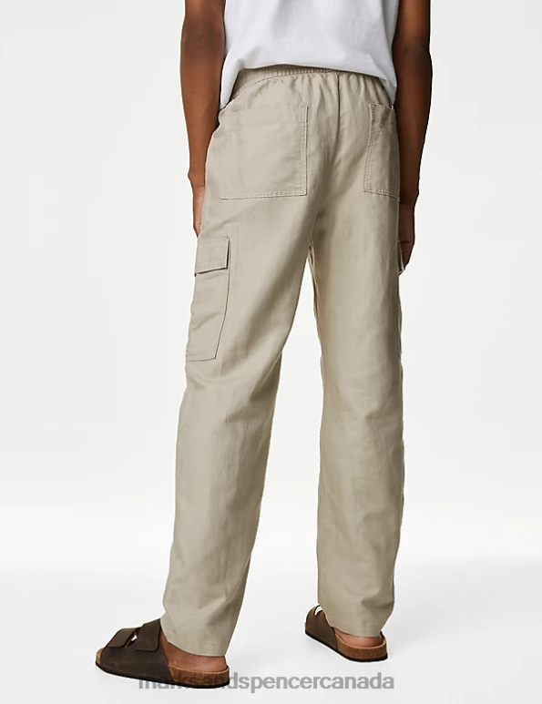 Men Grey Clothing Marks & Spencer Tapered Fit Linen Blend Cargo Trousers 20VTD4741 - Marks and Spencer online