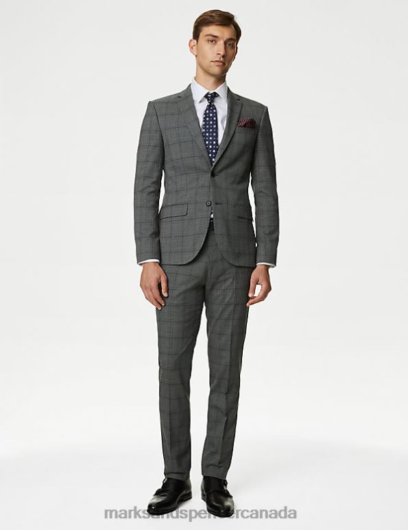 Marks and Spencer Canada - Men Grey Mix Clothing Marks & Spencer Skinny Fit Prince of Wales Check Suit Trousers 20VTD6257