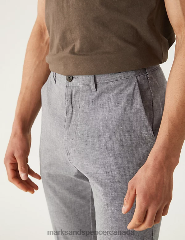 Marks and Spencer sale - Men Grey Mix Clothing Marks & Spencer Slim Fit Textured Stretch Chinos 20VTD5409