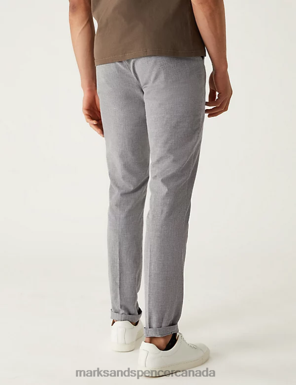 Marks and Spencer sale - Men Grey Mix Clothing Marks & Spencer Slim Fit Textured Stretch Chinos 20VTD5409