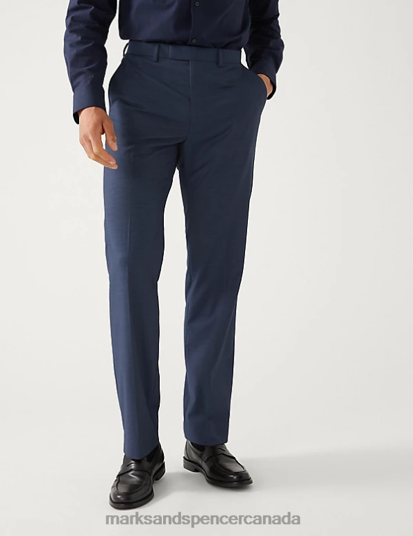 Marks and Spencer near me - Men Indigo Clothing Marks & Spencer Regular Fit Sharkskin Stretch Suit Trousers 20VTD6087