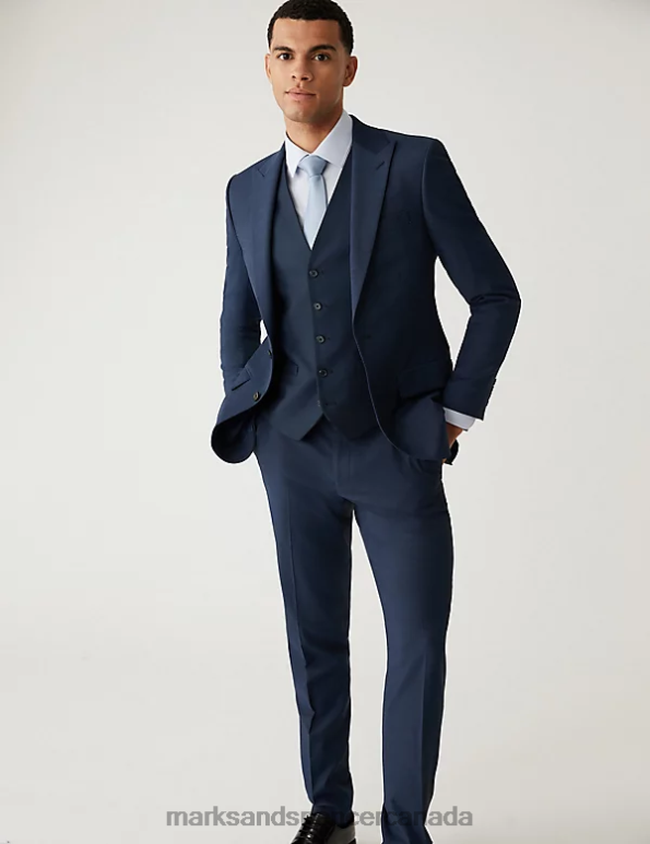 Men Indigo Clothing Marks & Spencer Slim Fit Sharkskin Stretch Suit Trousers 20VTD5650 - Marks and Spencer online
