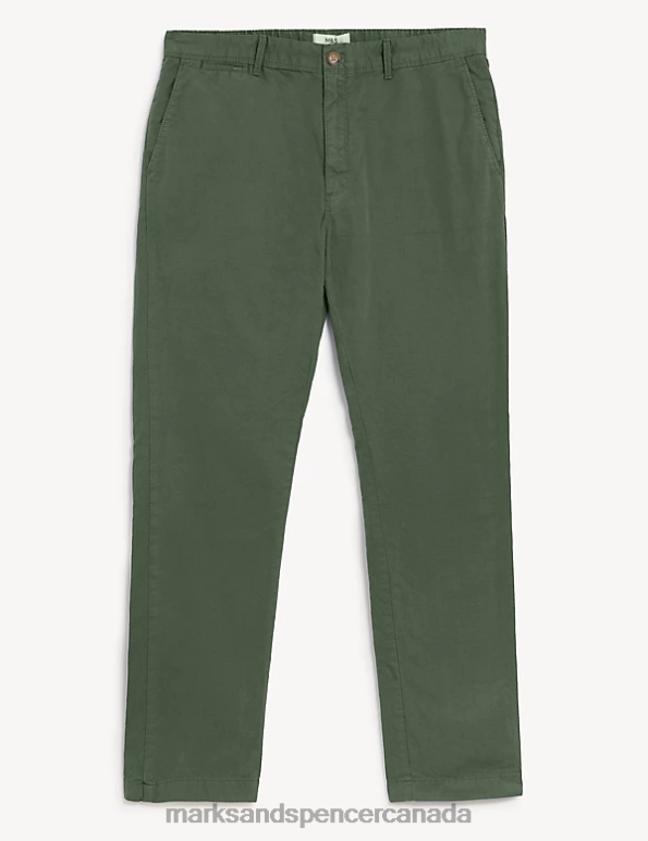 Men Khaki Clothing Marks & Spencer Slim Fit Half Elasticated Waist Trousers 20VTD5823 - Marks and Spencer outlet