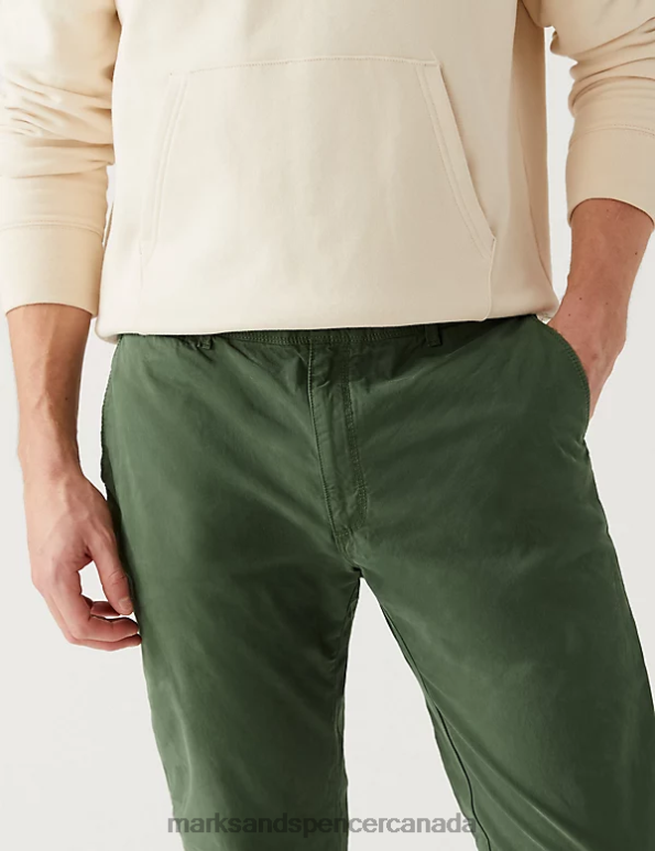 Men Khaki Clothing Marks & Spencer Slim Fit Half Elasticated Waist Trousers 20VTD5823 - Marks and Spencer outlet